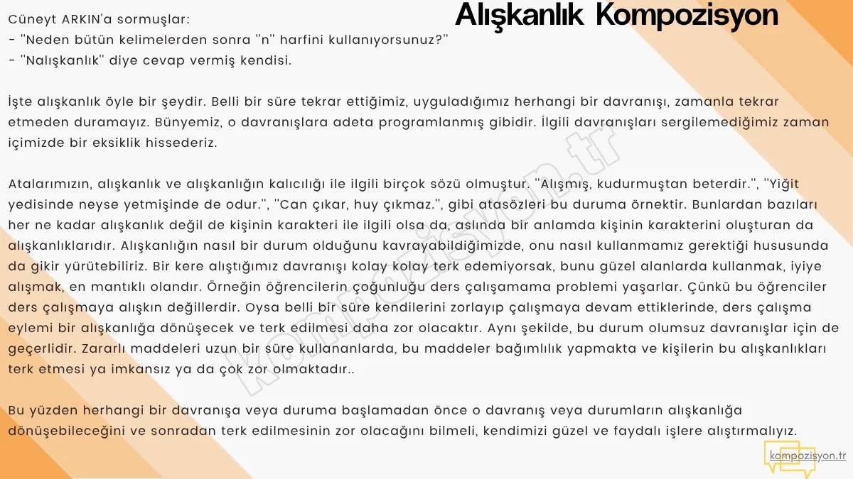aliskanlik ile ilgili kompozisyon