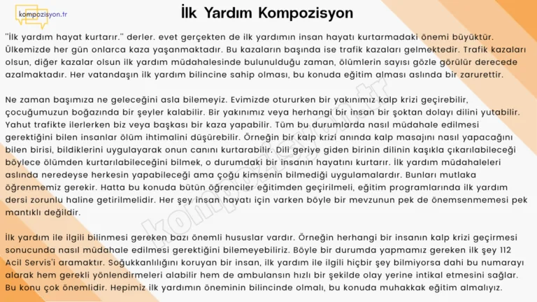İlk Yardimin Onemi İle İlgili Kompozisyon