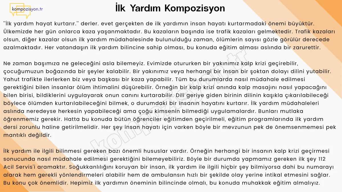 İlk Yardimin Onemi İle İlgili Kompozisyon