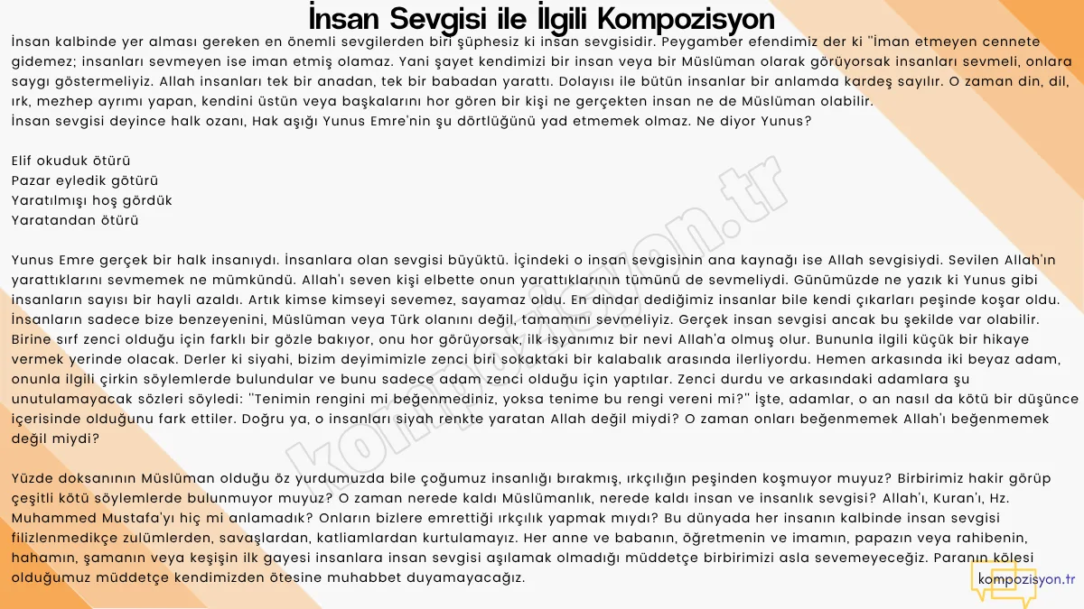 insan sevgisi ile ilgili kompozisyon