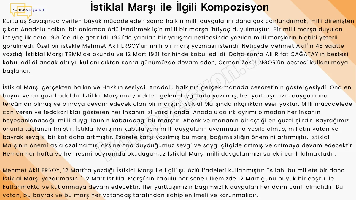 İstiklal Marsi İle İlgili Kompozisyon