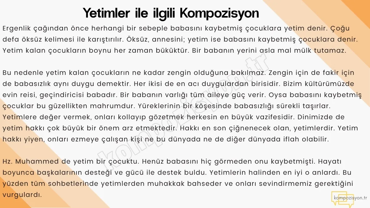 yetimler ile ilgili kompozisyon